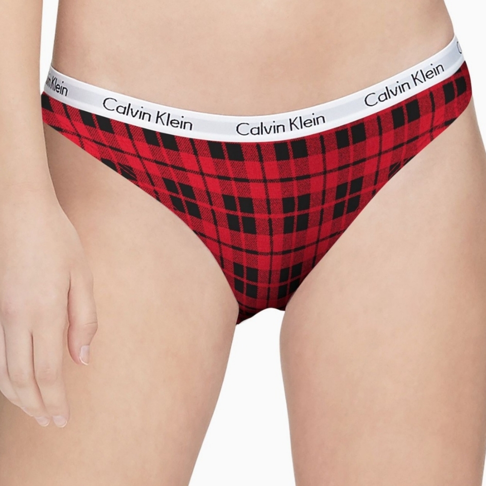 * Calvin Klein Womens Carousel Bikini Panty Signature Logo Red/Black Plaid Small